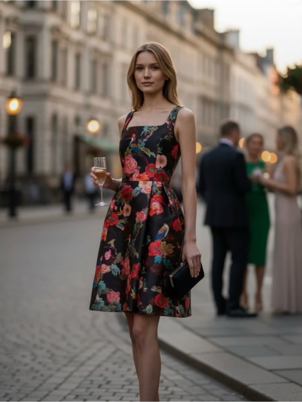 NWT julia jordan Black Floral Birds of Paradise Cocktail Dress, Size 14